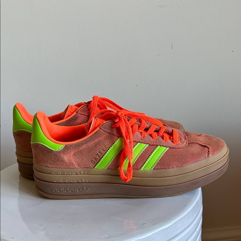 Adidas Gazelle Orange with Neon Green Accents